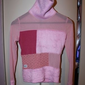 Y2K Vintage Dolce & Gabanna Pink  Patchwork Mesh Turtleneck Sweater